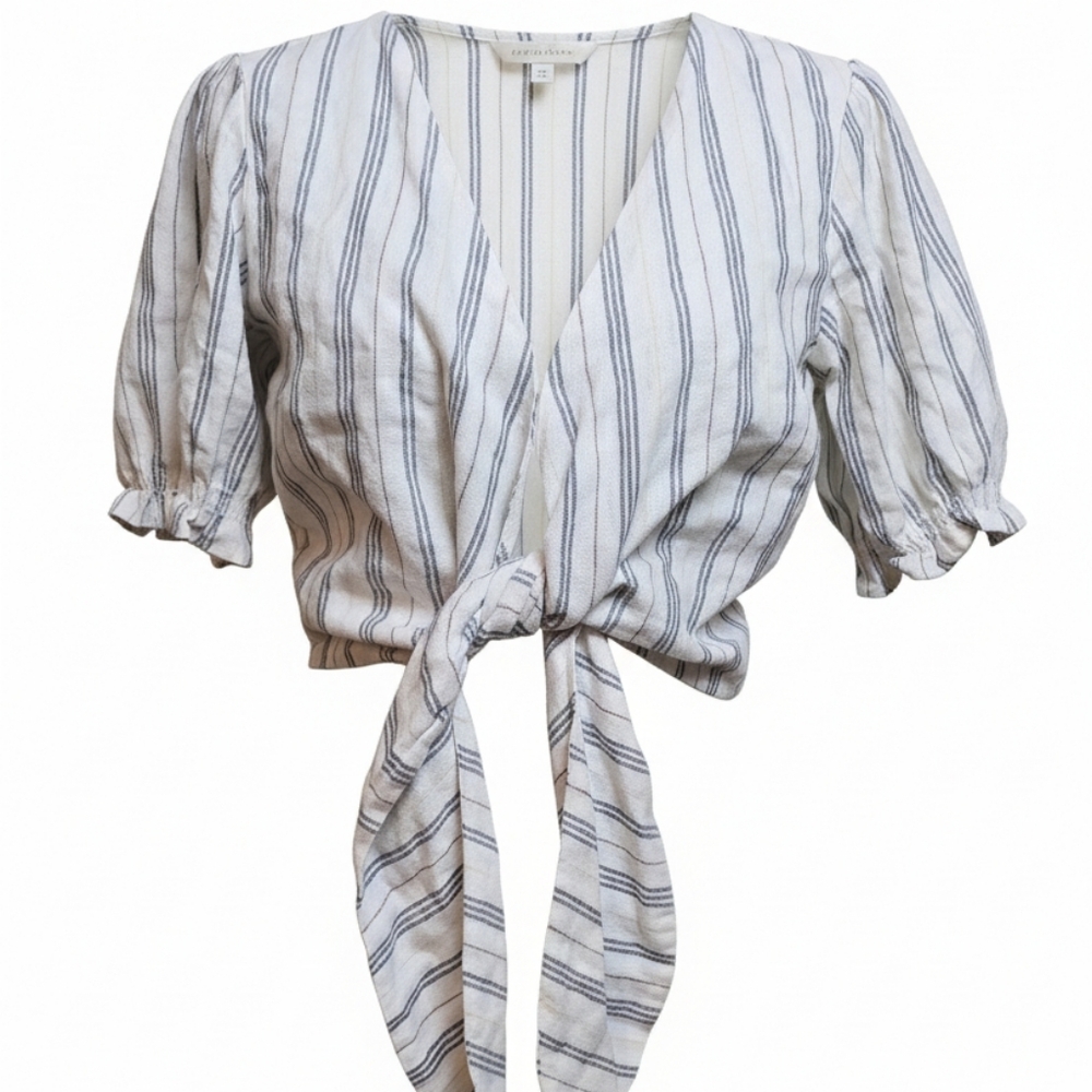 Abercrombie & Fitch Striped Wrap Blouse - White and Gray - Picture 2 of 7